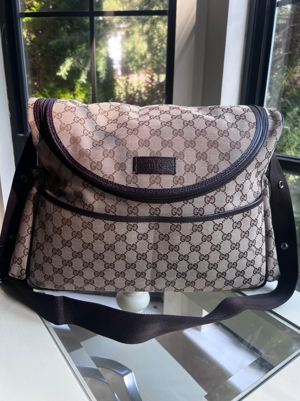 Gucci GG Canvas Monogram Diaper Baby Messenger Bag + Changing Pad